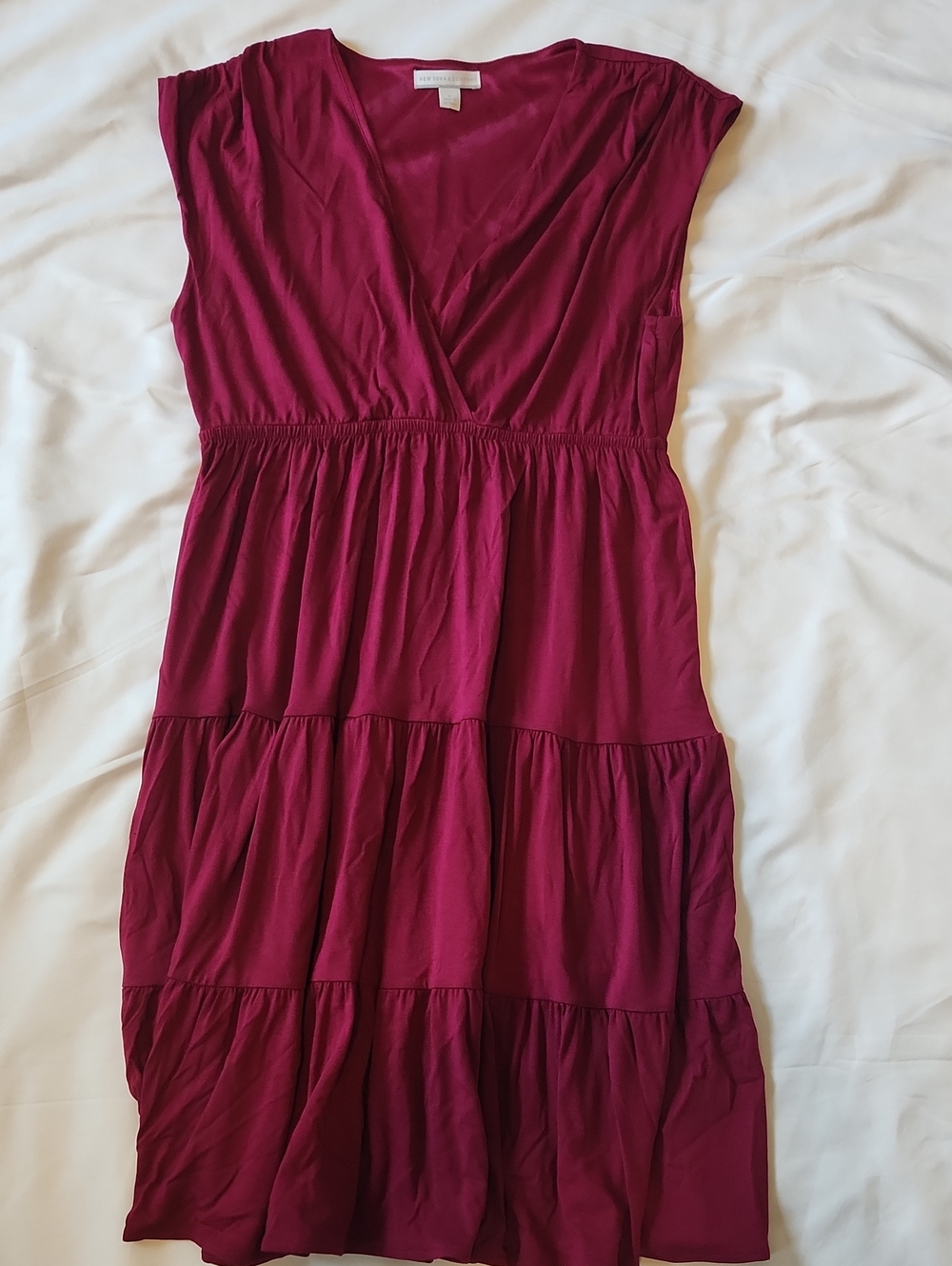 New York & Company Sleeveless Tiered V-Neck Midi Dress — Purple